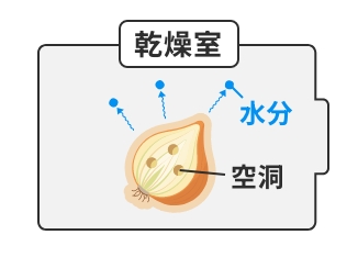 真空下で熱が加わり、食品から水分が直接蒸発している様子。